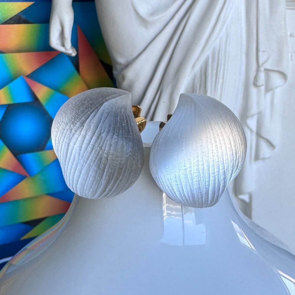 Authentic ALEXIS BITTAR Earrings Large Stud Clipon White Lucite Signed Beautiful
